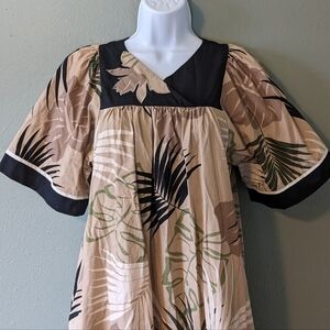 Vintage Tropical Smock Maxi Dress Size XS
